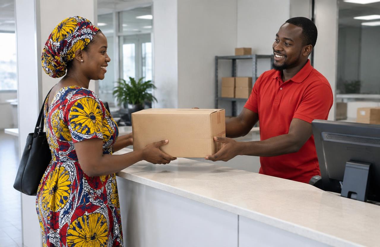 Cliente qui récupère son colis au bureau CHYNAYA